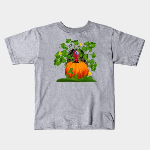 Turkey + Pumpkin Kids T-Shirt by mkeeley